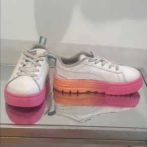 Puma White and Pink Chunky Sole Sneakers